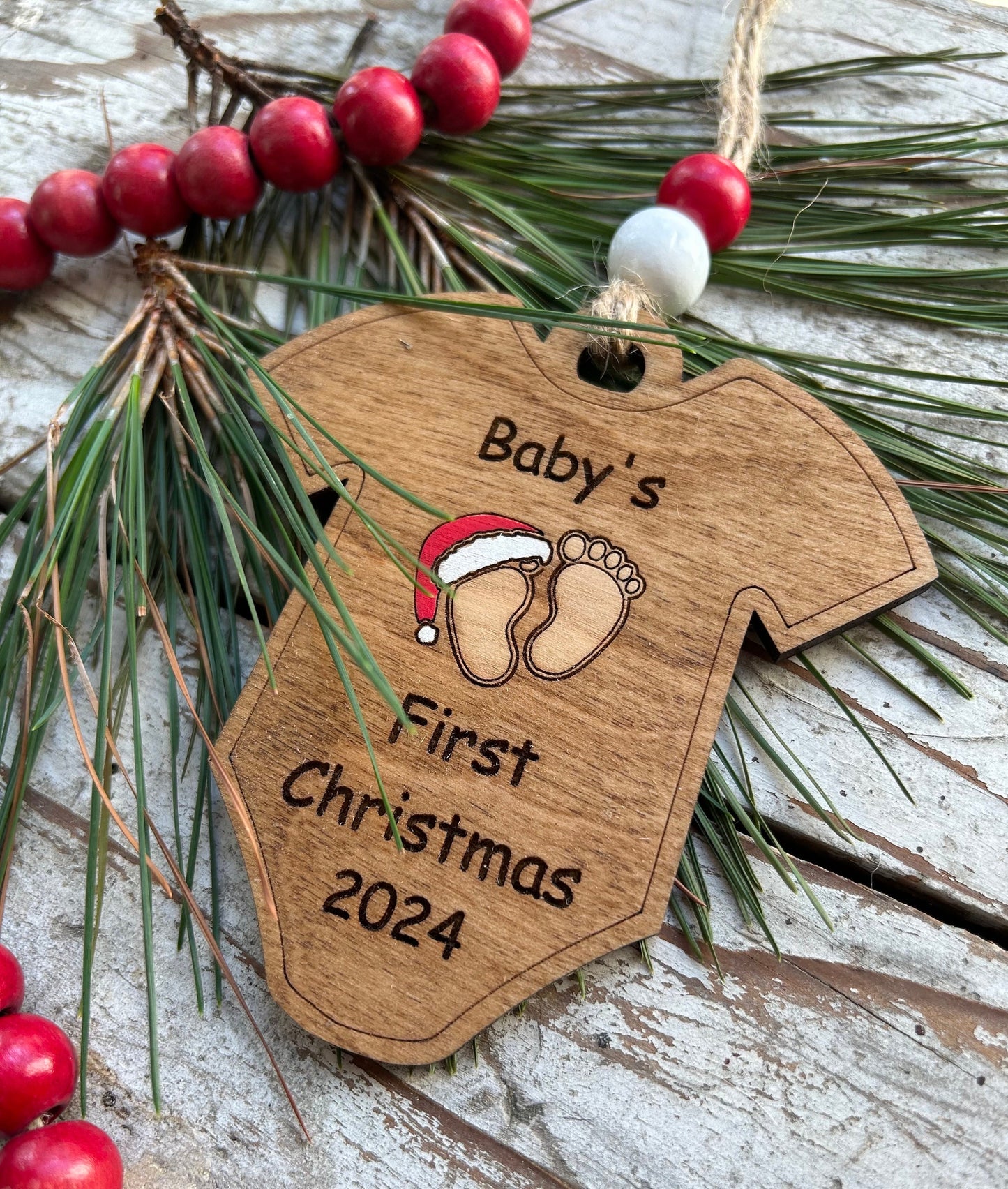 2026 Onesie Baby’s First Christmas Ornament | Newborn Keepsake | New Mom Gift | Baby Announcement | Baby foot prints with Santa Hat