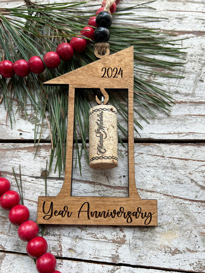 2026 1st Wedding Anniversary Wine Cork Keepsake Christmas Tree Ornament- Cork not included | First Anniversary Gift | Gift for Newlyweds