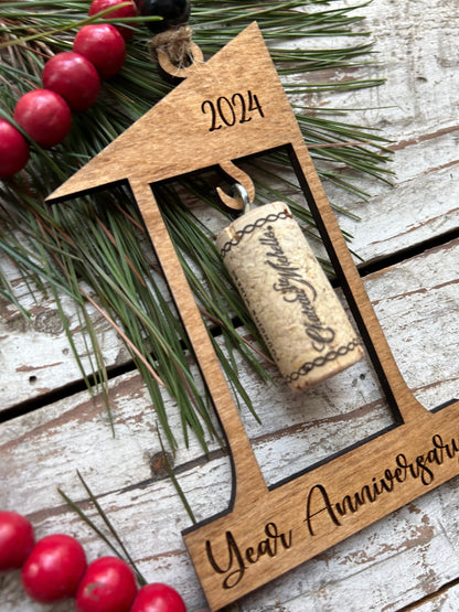 2026 1st Wedding Anniversary Wine Cork Keepsake Christmas Tree Ornament- Cork not included | First Anniversary Gift | Gift for Newlyweds