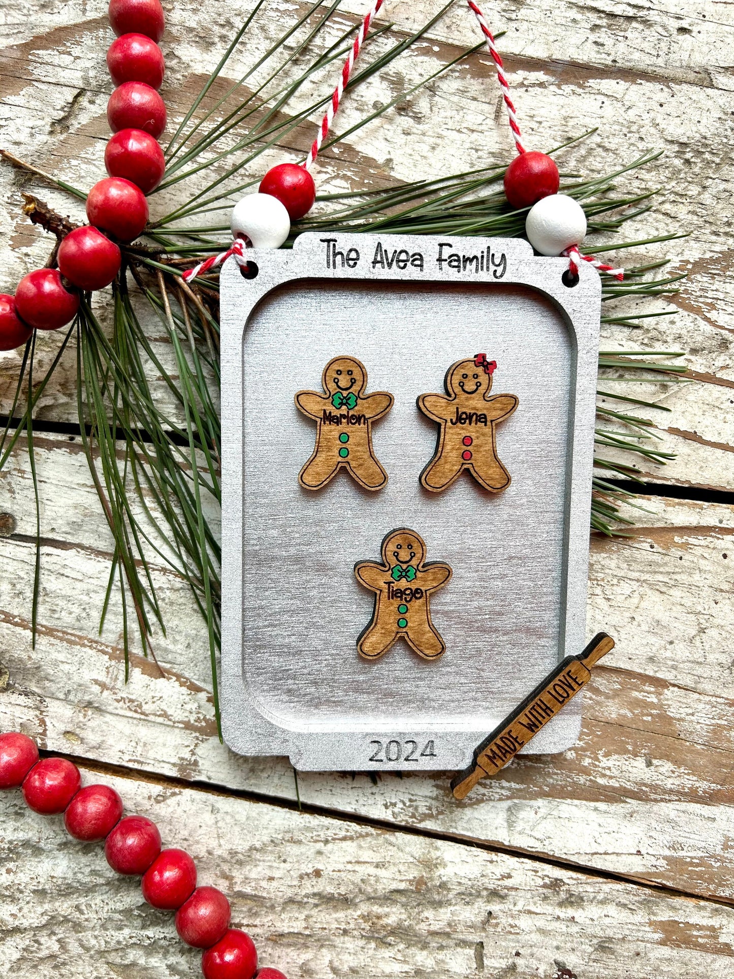 Gingerbread Family on Cookie Sheet Christmas Tree Ornament | Cat and Dog Pets Keepsake