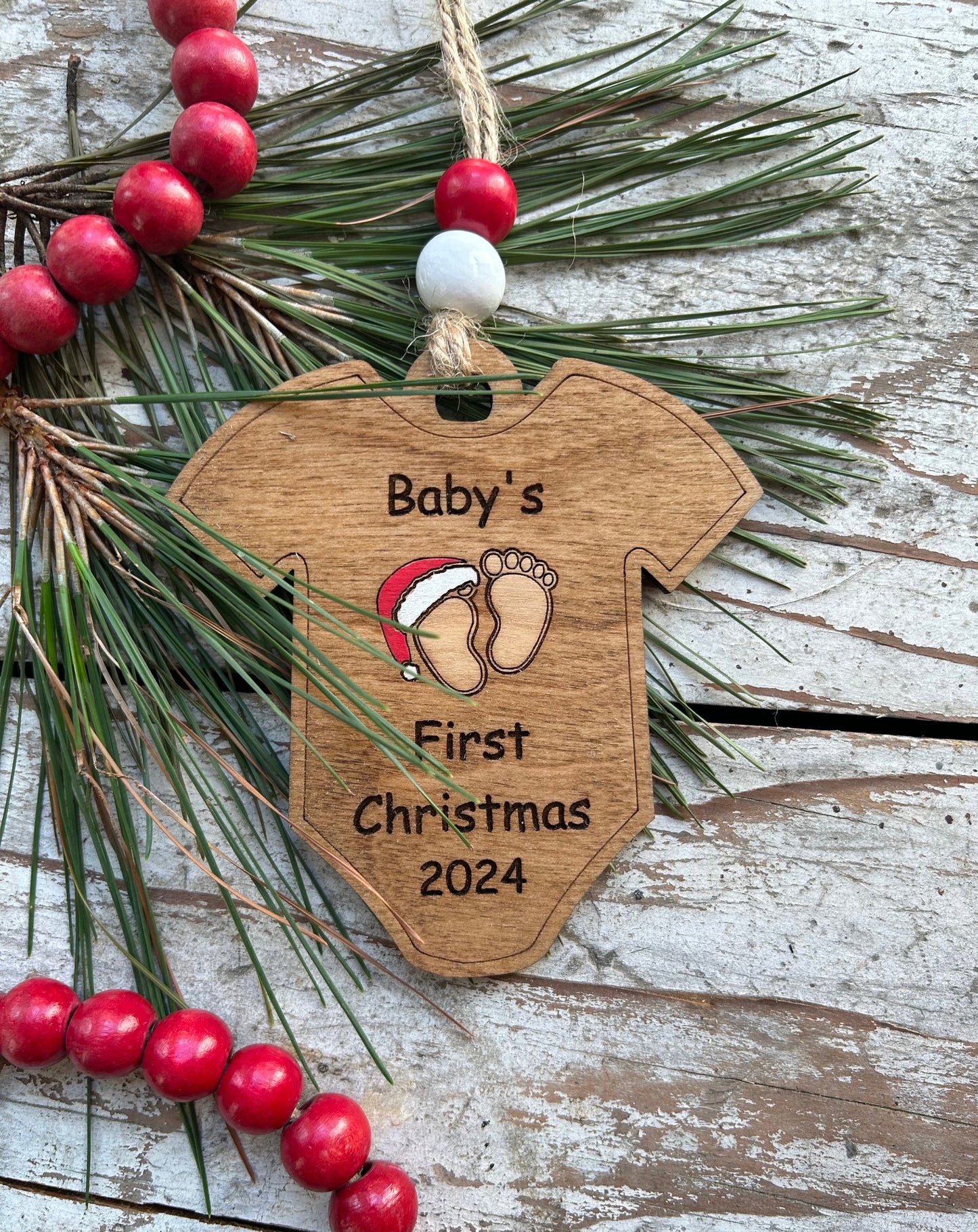2026 Onesie Baby’s First Christmas Ornament | Newborn Keepsake | New Mom Gift | Baby Announcement | Baby foot prints with Santa Hat