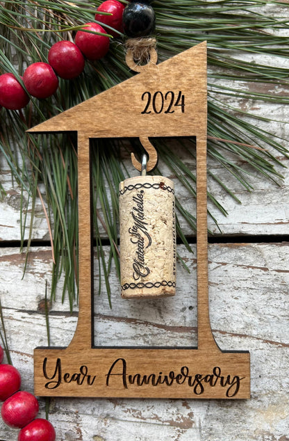 2026 1st Wedding Anniversary Wine Cork Keepsake Christmas Tree Ornament- Cork not included | First Anniversary Gift | Gift for Newlyweds