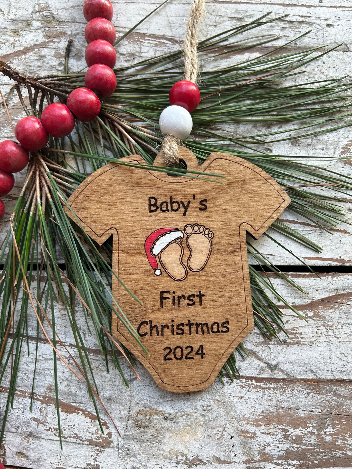 2026 Onesie Baby’s First Christmas Ornament | Newborn Keepsake | New Mom Gift | Baby Announcement | Baby foot prints with Santa Hat