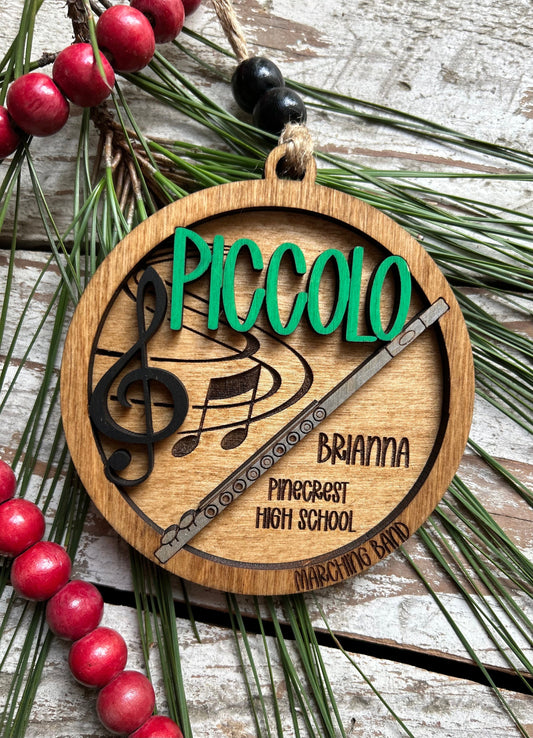 Personalized Piccolo Marching Band Christmas Tree Ornament | Music Instrument Ornament | Flute Custom Band Gift | Gift for Band Director