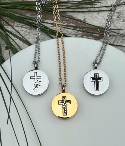 Personalized Cross Urn Necklace | Custom Engraved Cremation Jewelry | Memorial Sympathy Gift Loss of Loved One | Mom or Dad Ashes Keepsake