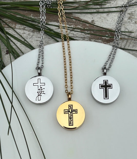 Personalized Cross Urn Necklace | Custom Engraved Cremation Jewelry | Memorial Sympathy Gift Loss of Loved One | Mom or Dad Ashes Keepsake