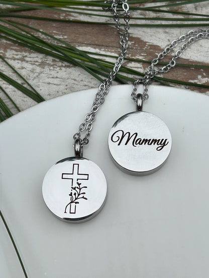 Personalized Cross Urn Necklace | Custom Engraved Cremation Jewelry | Memorial Sympathy Gift Loss of Loved One | Mom or Dad Ashes Keepsake