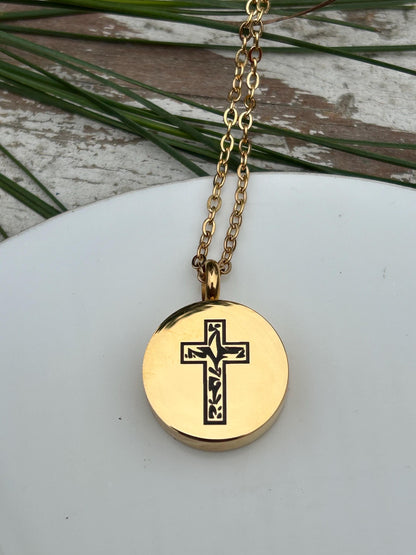 Personalized Cross Urn Necklace | Custom Engraved Cremation Jewelry | Memorial Sympathy Gift Loss of Loved One | Mom or Dad Ashes Keepsake