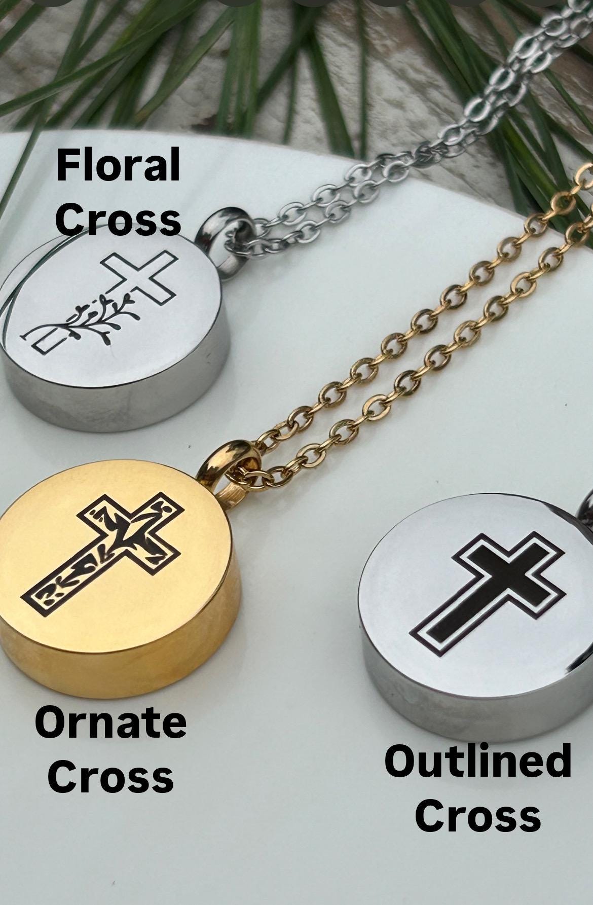 Personalized Cross Urn Necklace | Custom Engraved Cremation Jewelry | Memorial Sympathy Gift Loss of Loved One | Mom or Dad Ashes Keepsake