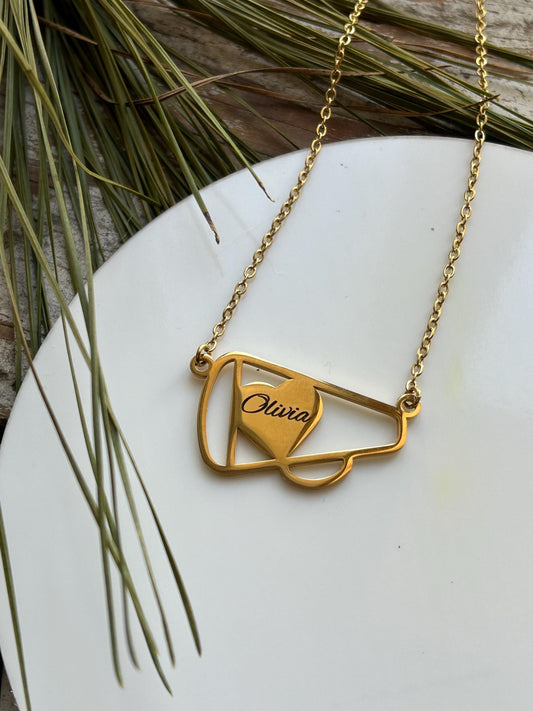 Personalized Cheer Megaphone Name Necklace | Cheerleader Football Jewelry | Cheerleader Mom Necklace | Cheer Team | Cheer Squad Senior Gifts