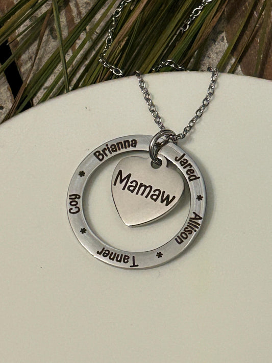 Personalized Circle Heart Mom Necklace with Kids Names | Mothers Day Gift from Son or Daughter | Custom Jewelry for Grandma Nana Gigi Mamaw