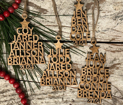 2025 Personalized Stacked Multi Name Christmas Tree Ornament | Family Name Ornament Tree Shape | Family Tree Custom Name | Gift For Family