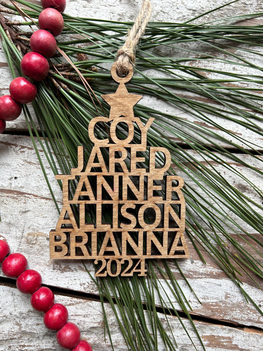 2025 Personalized Stacked Multi Name Christmas Tree Ornament | Family Name Ornament Tree Shape | Family Tree Custom Name | Gift For Family
