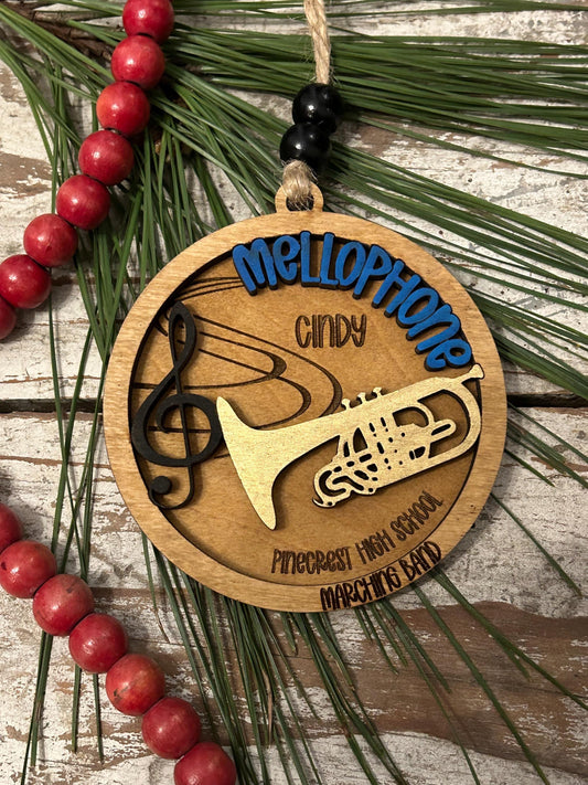 Personalized Mellophone Marching Band Christmas Tree Ornament | Brass Music Instrument Ornament | Custom Band Gift | Drum and Bugle Corp