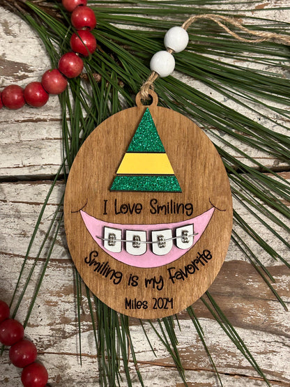 Personalized Braces Christmas Tree Ornament | Smiling is My Favorite | Brace Face | Orthodontist | Tin is In | Metal Mouth | Perfect Smile