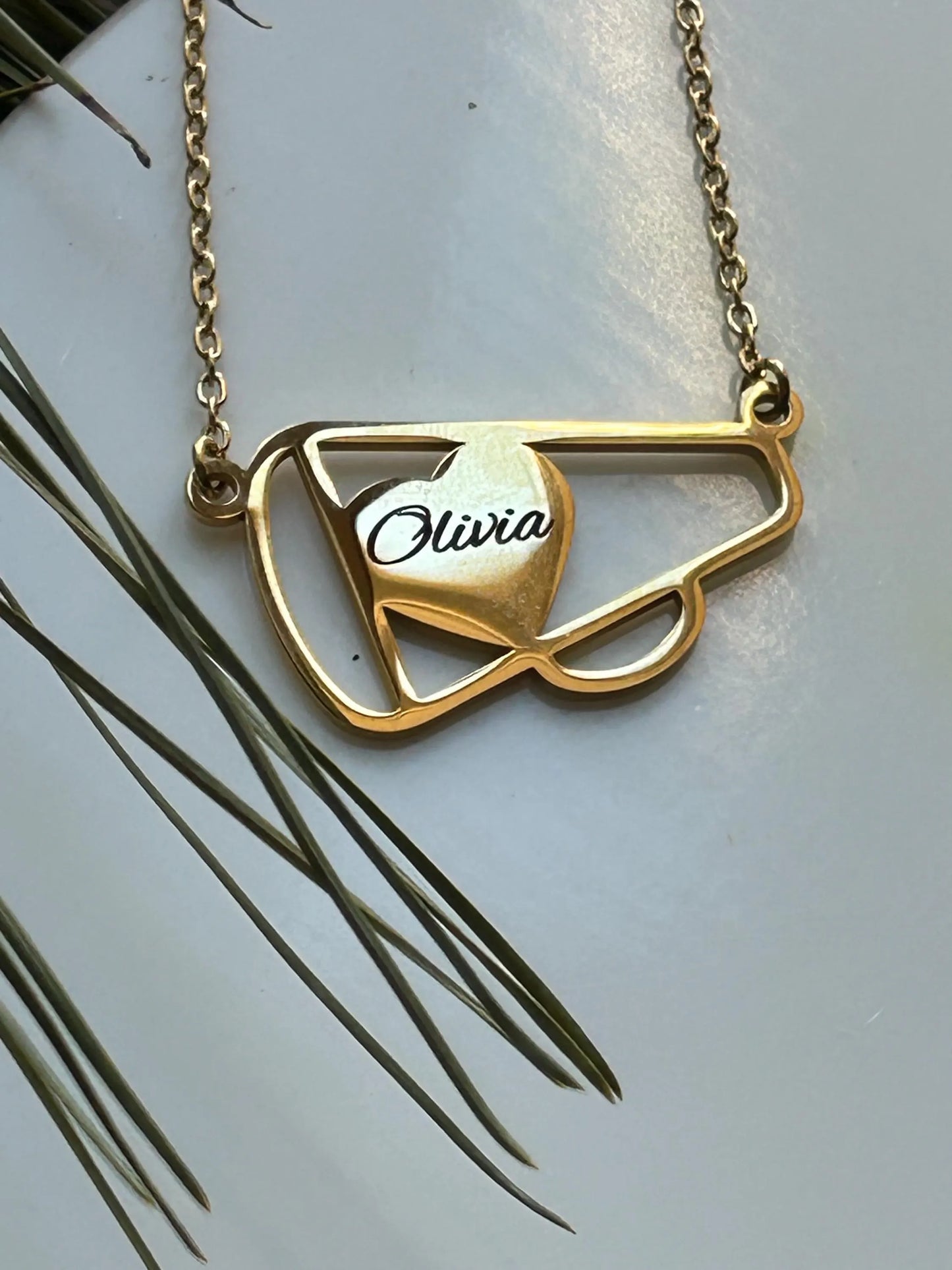 Personalized Cheer Megaphone Name Necklace | Cheerleader Football Jewelry | Cheerleader Mom Necklace | Cheer Team | Cheer Squad Senior Gifts