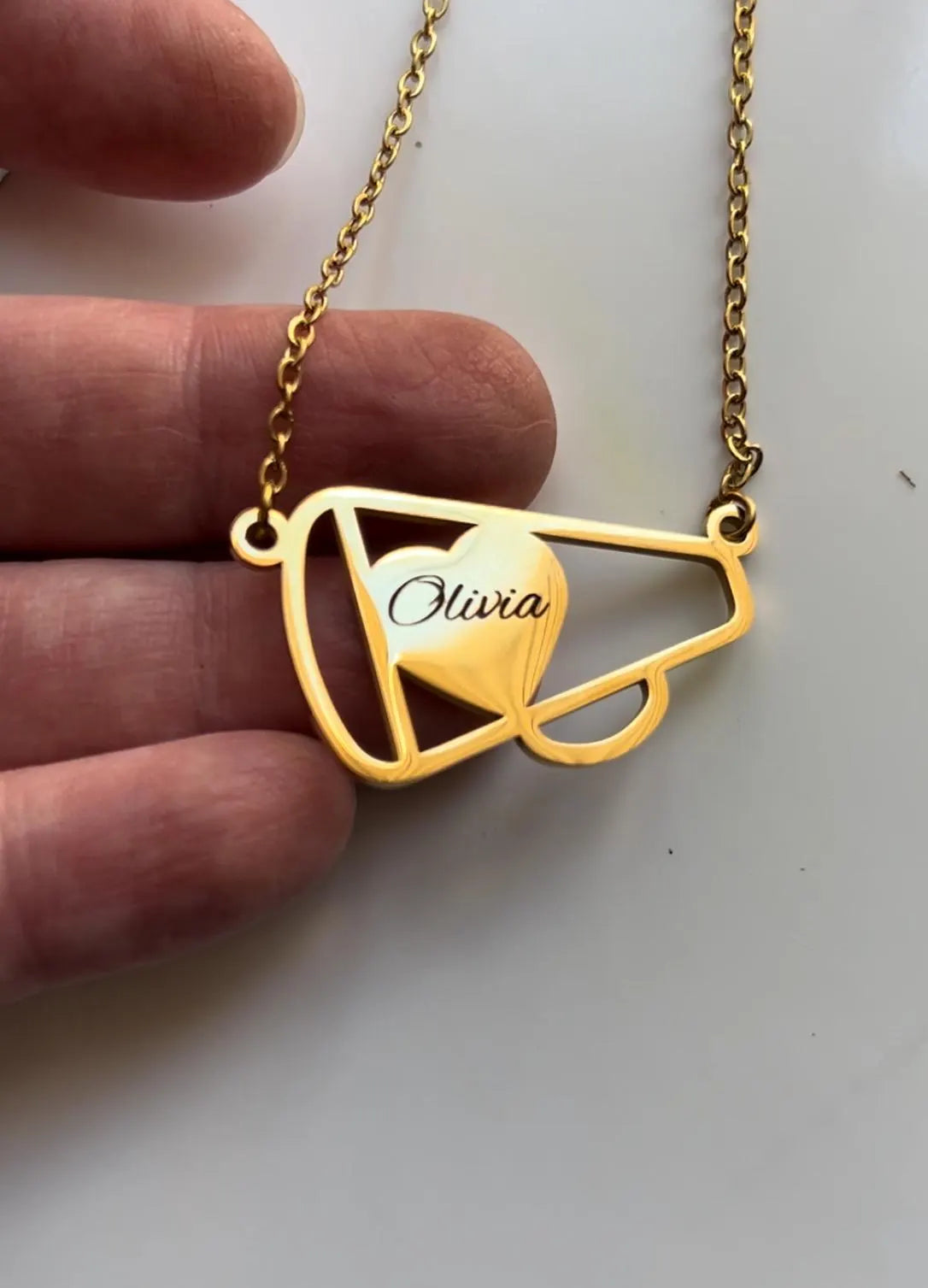Personalized Cheer Megaphone Name Necklace | Cheerleader Football Jewelry | Cheerleader Mom Necklace | Cheer Team | Cheer Squad Senior Gifts