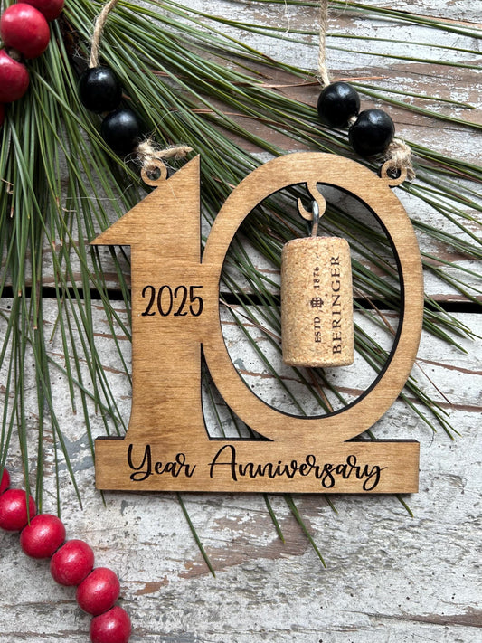 2026 10th Anniversary Wine Cork Keepsake Christmas Tree Ornament- Cork not included | Ten Year Anniversary | 10th Anniversary Gift | 10 yr