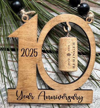2026 10th Anniversary Wine Cork Keepsake Christmas Tree Ornament- Cork not included | Ten Year Anniversary | 10th Anniversary Gift | 10 yr