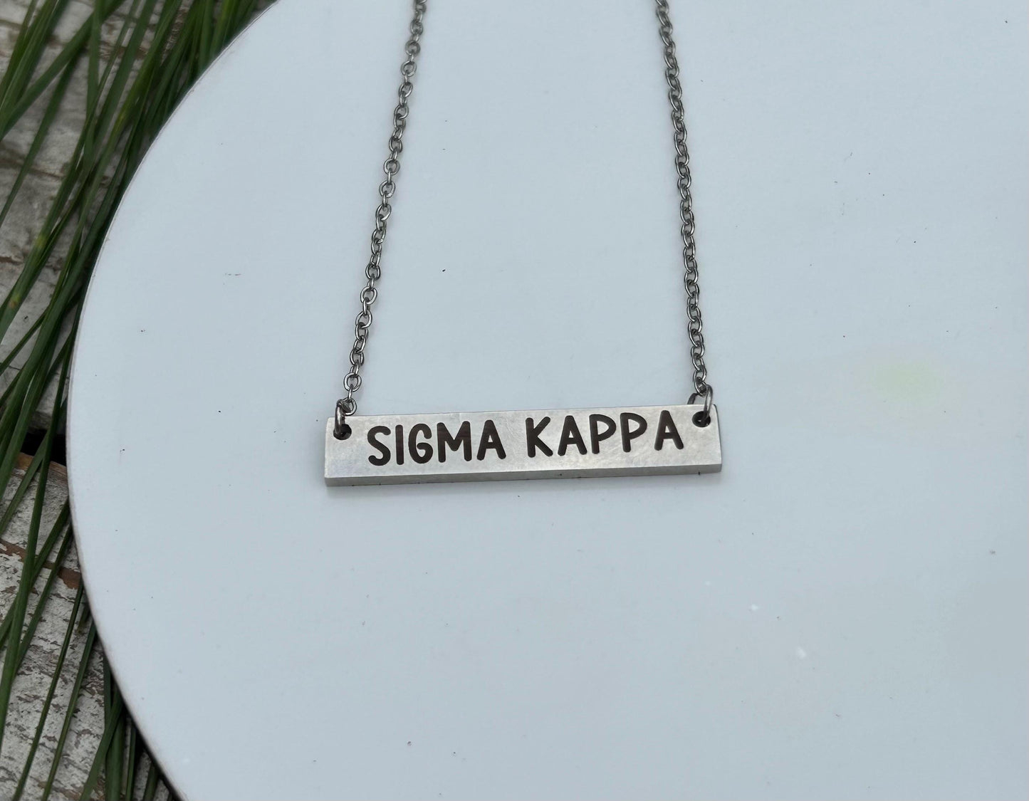 Sorority Name Bar Necklace | Engraved Greek Letters Pendant Necklace | Greek Letter Jewelry | Rush Necklace Gift For Big Little Sister