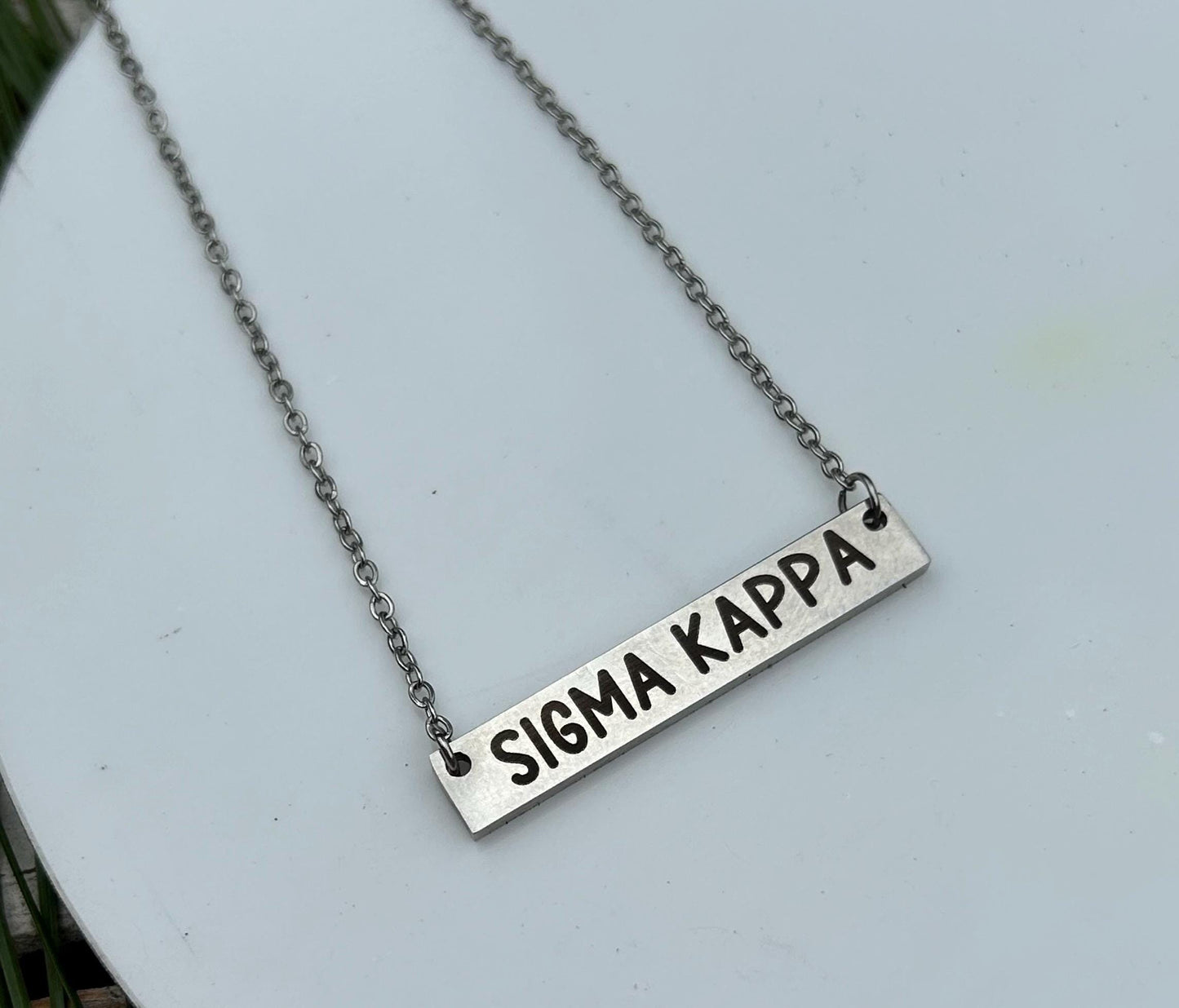 Sorority Name Bar Necklace | Engraved Greek Letters Pendant Necklace | Greek Letter Jewelry | Rush Necklace Gift For Big Little Sister