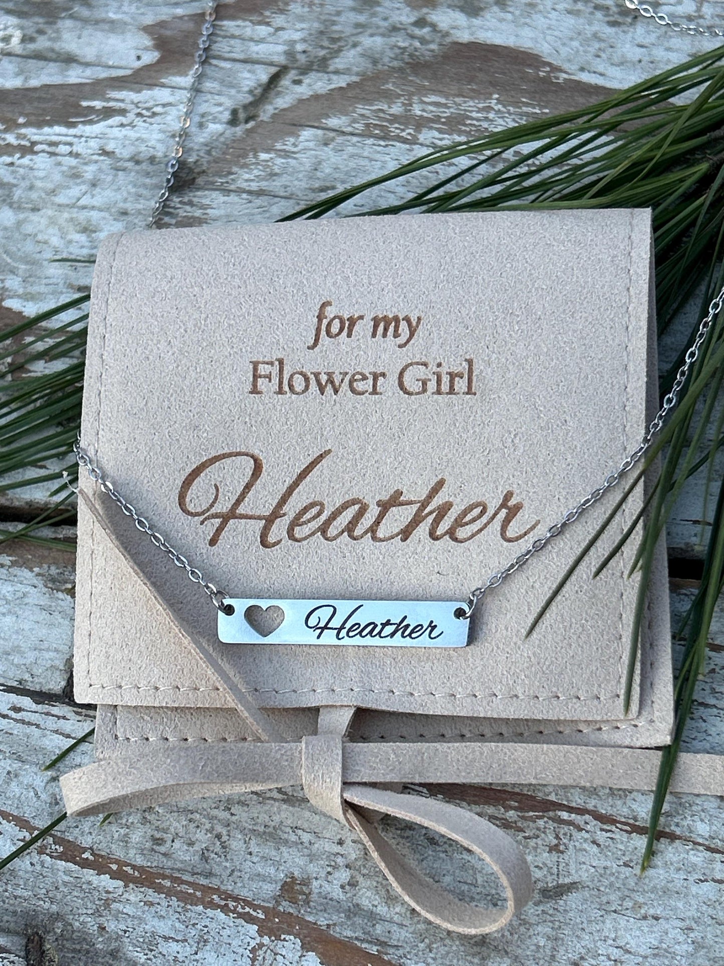 Personalized Flower Girl Name Bar Necklace | Will you be my Flower Girl Proposal Gift | Custom Junior Bridesmaid Maid of Honor Necklace