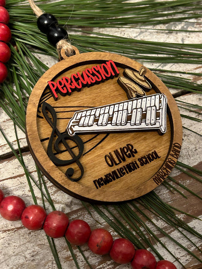 Personalized Percussion Marching Band Christmas Tree Ornament |  Xylophone | Triangle | The Pit Custom Band Gift | Gift for Band Director