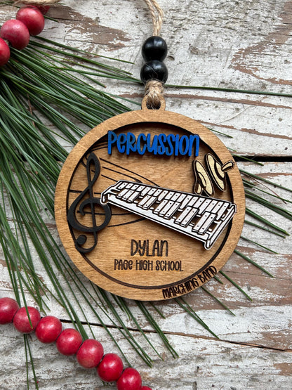 Personalized Percussion Marching Band Christmas Tree Ornament |  Xylophone | Triangle | The Pit Custom Band Gift | Gift for Band Director