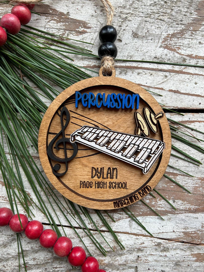Personalized Percussion Marching Band Christmas Tree Ornament |  Xylophone | Triangle | The Pit Custom Band Gift | Gift for Band Director