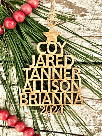 2025 Personalized Stacked Multi Name Christmas Tree Ornament | Family Name Ornament Tree Shape | Family Tree Custom Name | Gift For Family