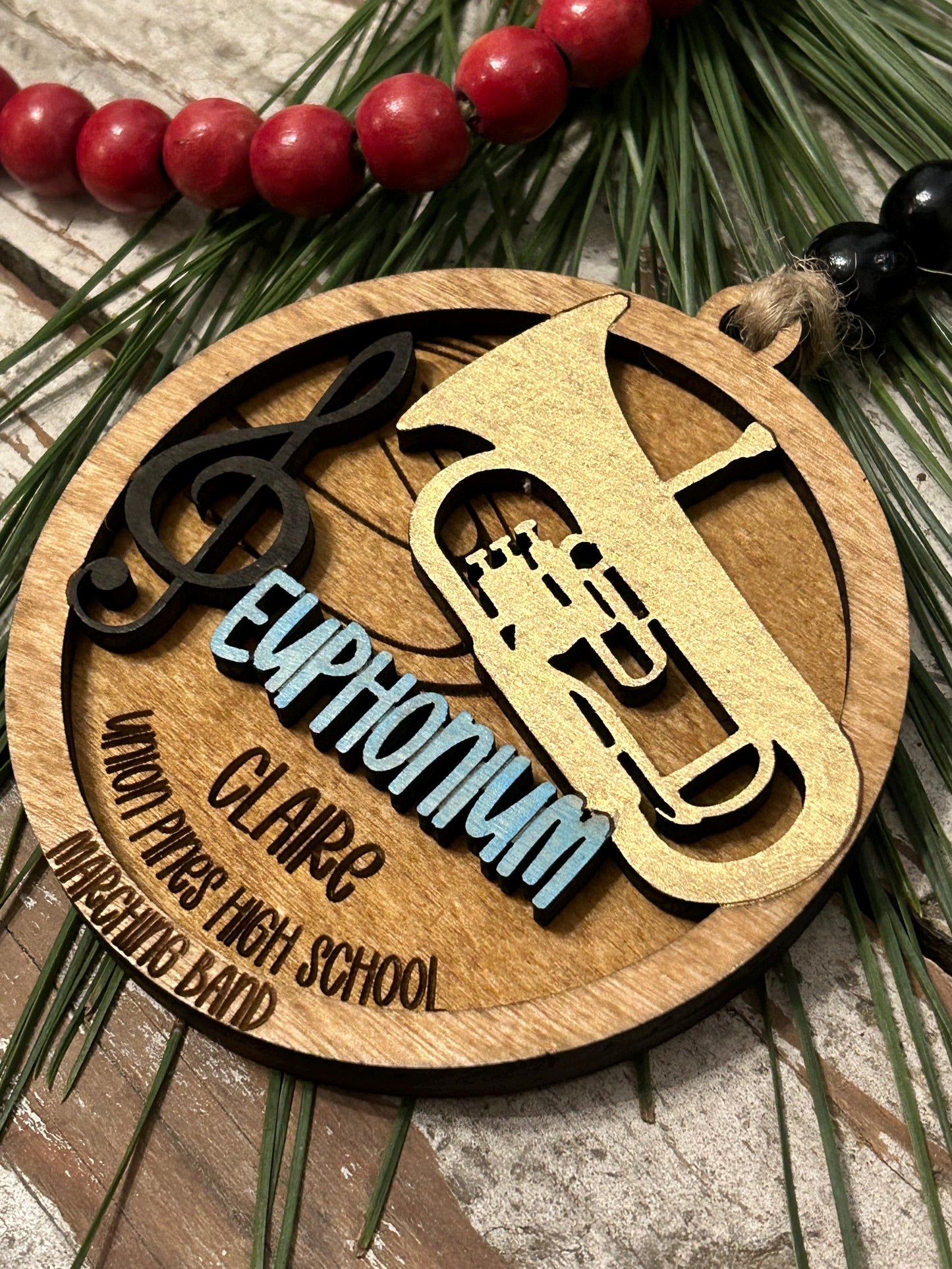 Personalized Euphonium Marching Band Christmas Tree Ornament | Brass Music Instrument Ornament | Custom Band Gift | Gift for Band Director