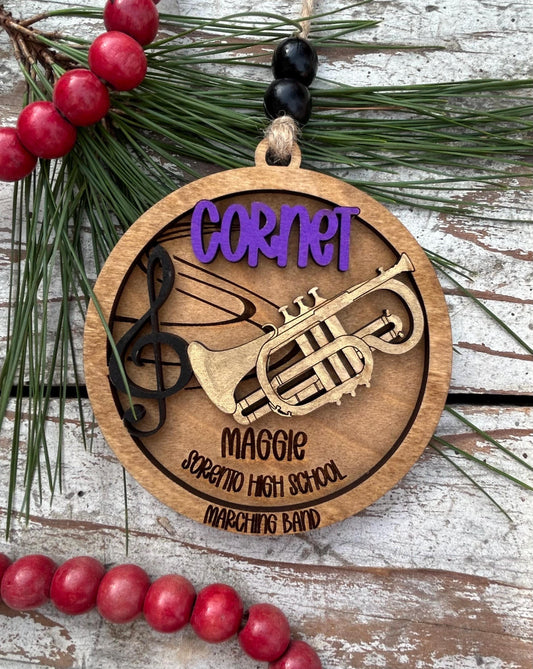Personalized Cornet Concert Band Christmas Tree Ornament | Brass Music Instrument Ornament | Custom Band Gift | Gift for Band Director