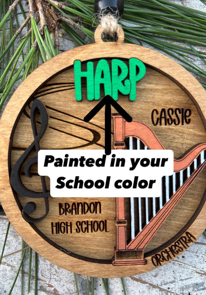 Personalized Harp Orchestra Christmas Tree Ornament | Harpist Gift | Custom Music Harp Lover Keepsake | Harp Player Wedding Present