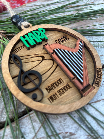 Personalized Harp Orchestra Christmas Tree Ornament | Harpist Gift | Custom Music Harp Lover Keepsake | Harp Player Wedding Present