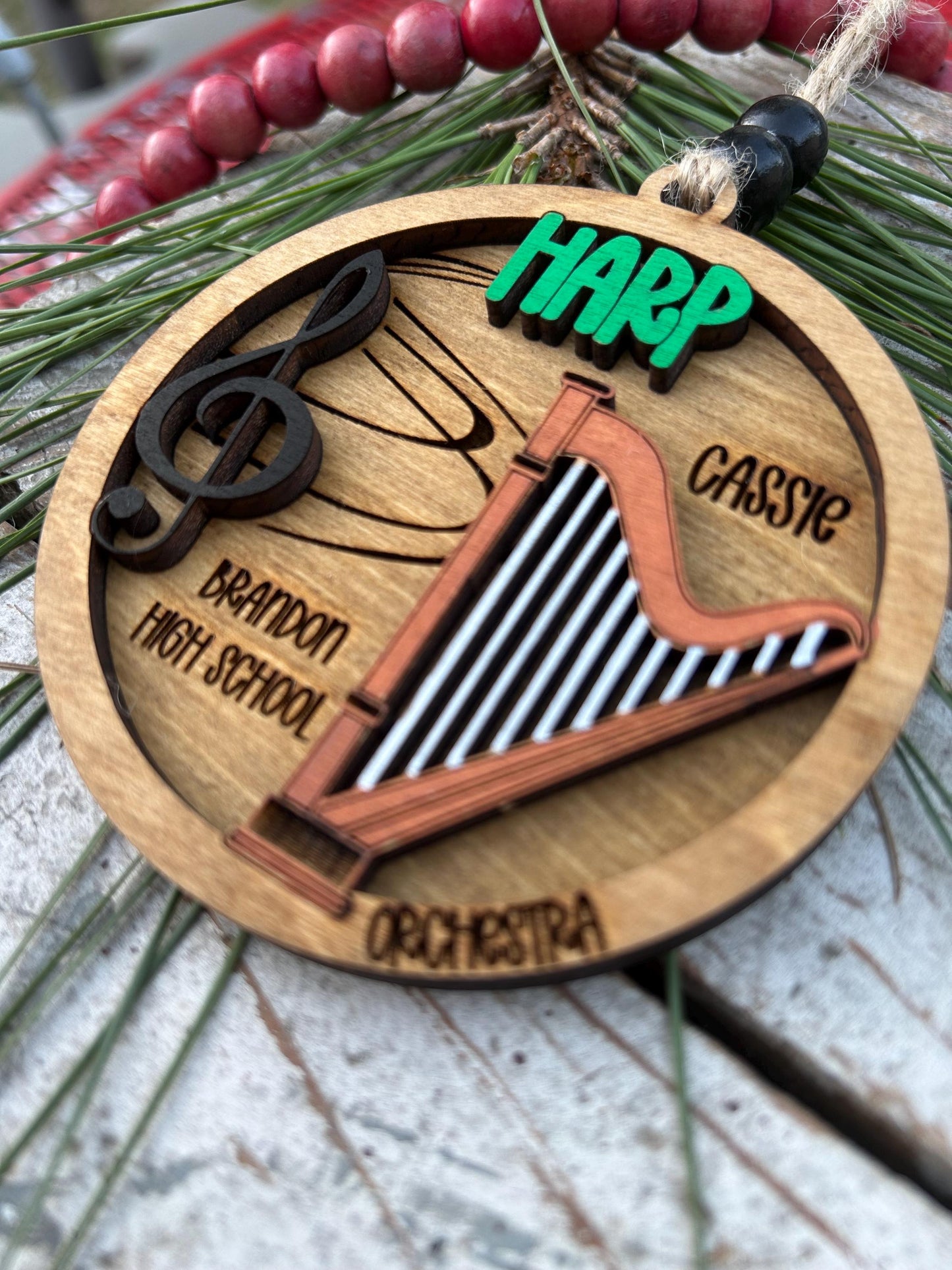 Personalized Harp Orchestra Christmas Tree Ornament | Harpist Gift | Custom Music Harp Lover Keepsake | Harp Player Wedding Present