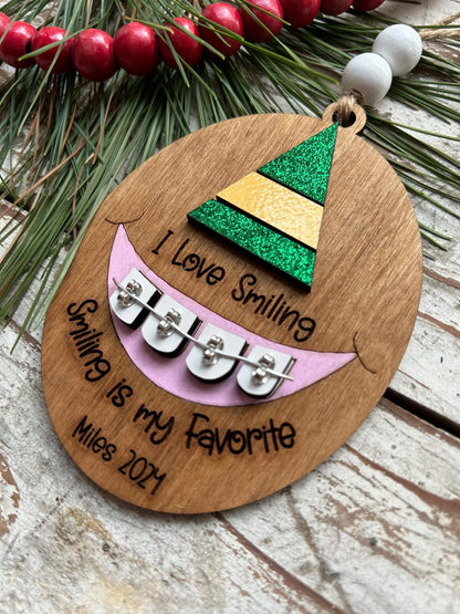 Personalized Braces Christmas Tree Ornament | Smiling is My Favorite | Brace Face | Orthodontist | Tin is In | Metal Mouth | Perfect Smile