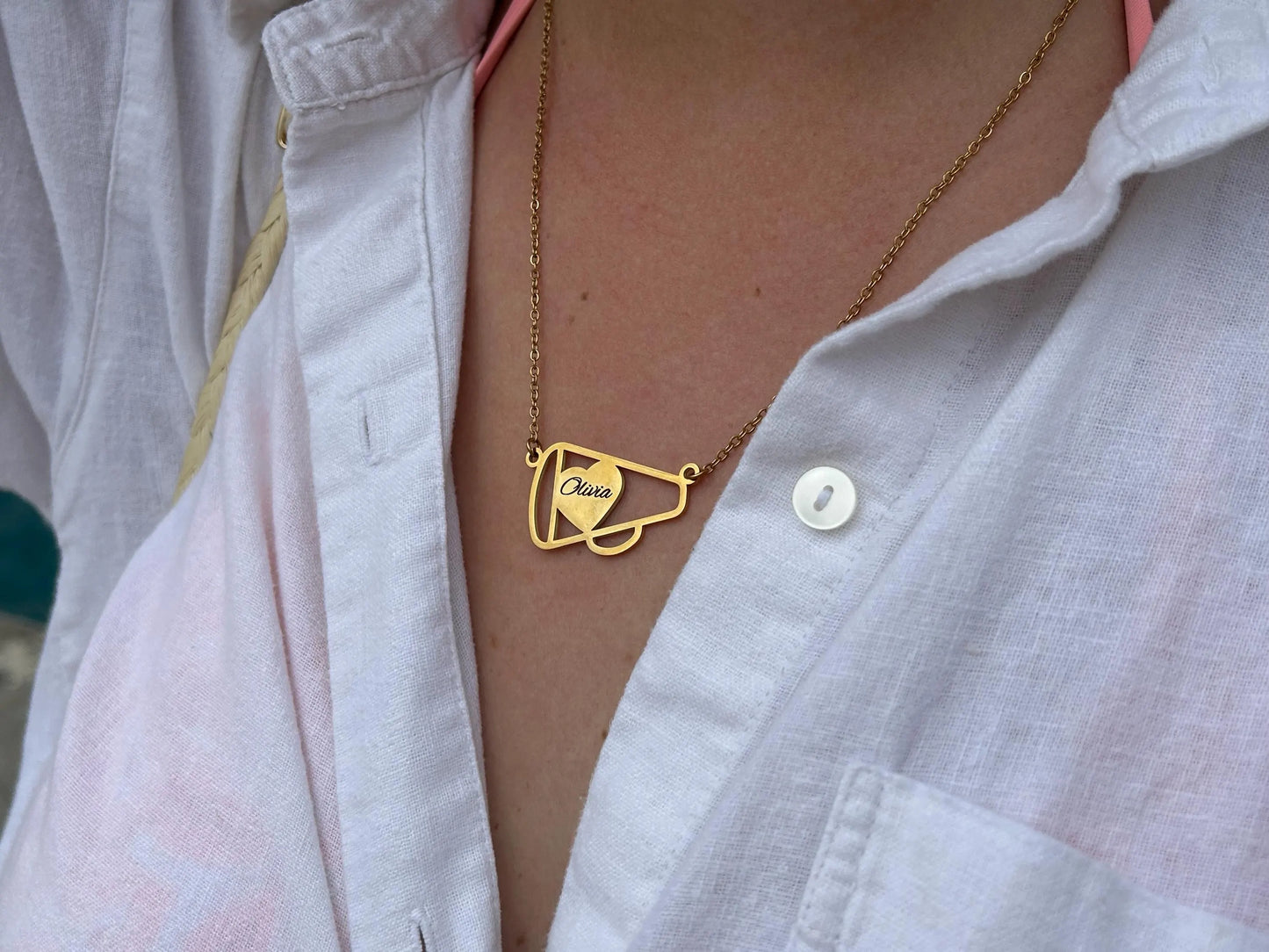 Personalized Cheer Megaphone Name Necklace | Cheerleader Football Jewelry | Cheerleader Mom Necklace | Cheer Team | Cheer Squad Senior Gifts