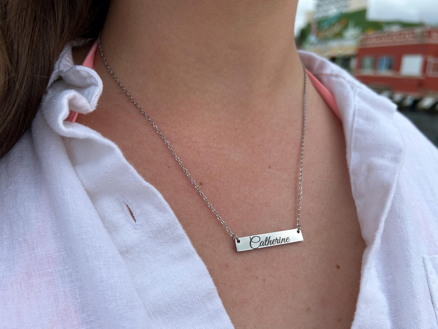 Personalized Name Bar Necklace | Mothers Day Gift from Son Daughter | Custom Signature Necklace | Silver Gold Jewelry | Gift for Girlfriend