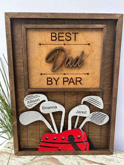 Extra Golf Club for Personalized Dad or Grandpa Golf Sign | Best Dad by Par Fathers Day Golfing Gift for Daddy | Papa Pops Pappy