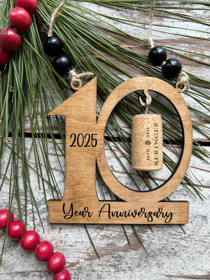 2026 10th Anniversary Wine Cork Keepsake Christmas Tree Ornament- Cork not included | Ten Year Anniversary | 10th Anniversary Gift | 10 yr