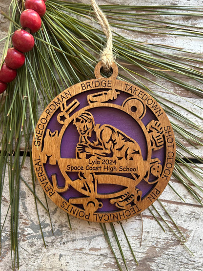 Personalized Wrestling Christmas Tree Ornament | Gift for High School Wrestling Team | Custom Wrestler Ornament | Senior Wrestler Team Gift