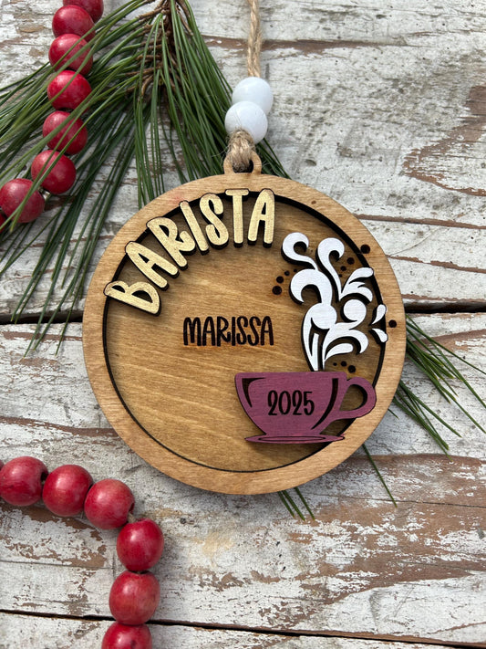 Personalized Barista Christmas Tree Ornament | Coffee Shop Thank You Gift | Best Latte Espresso Maker | First Christmas as a Barista