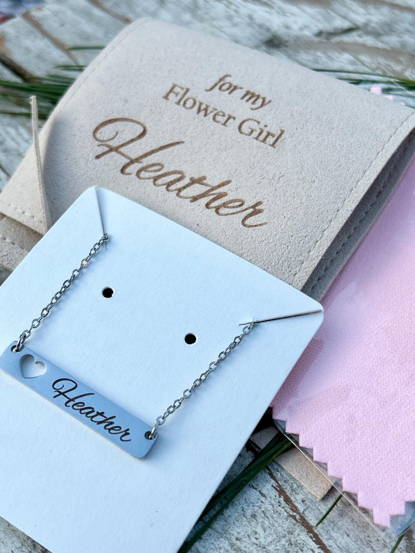 Personalized Flower Girl Name Bar Necklace | Will you be my Flower Girl Proposal Gift | Custom Junior Bridesmaid Maid of Honor Necklace