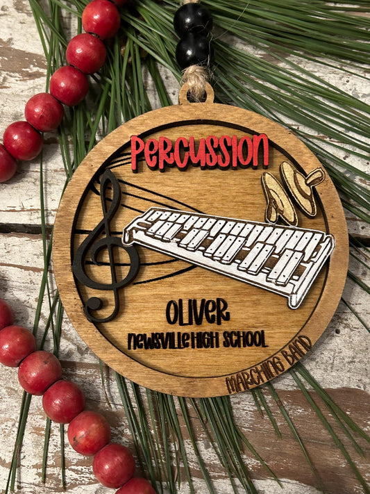 Personalized Percussion Marching Band Christmas Tree Ornament |  Xylophone | Triangle | The Pit Custom Band Gift | Gift for Band Director