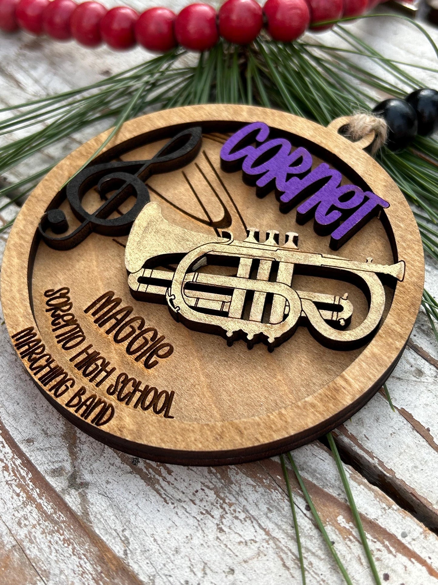 Personalized Cornet Concert Band Christmas Tree Ornament | Brass Music Instrument Ornament | Custom Band Gift | Gift for Band Director