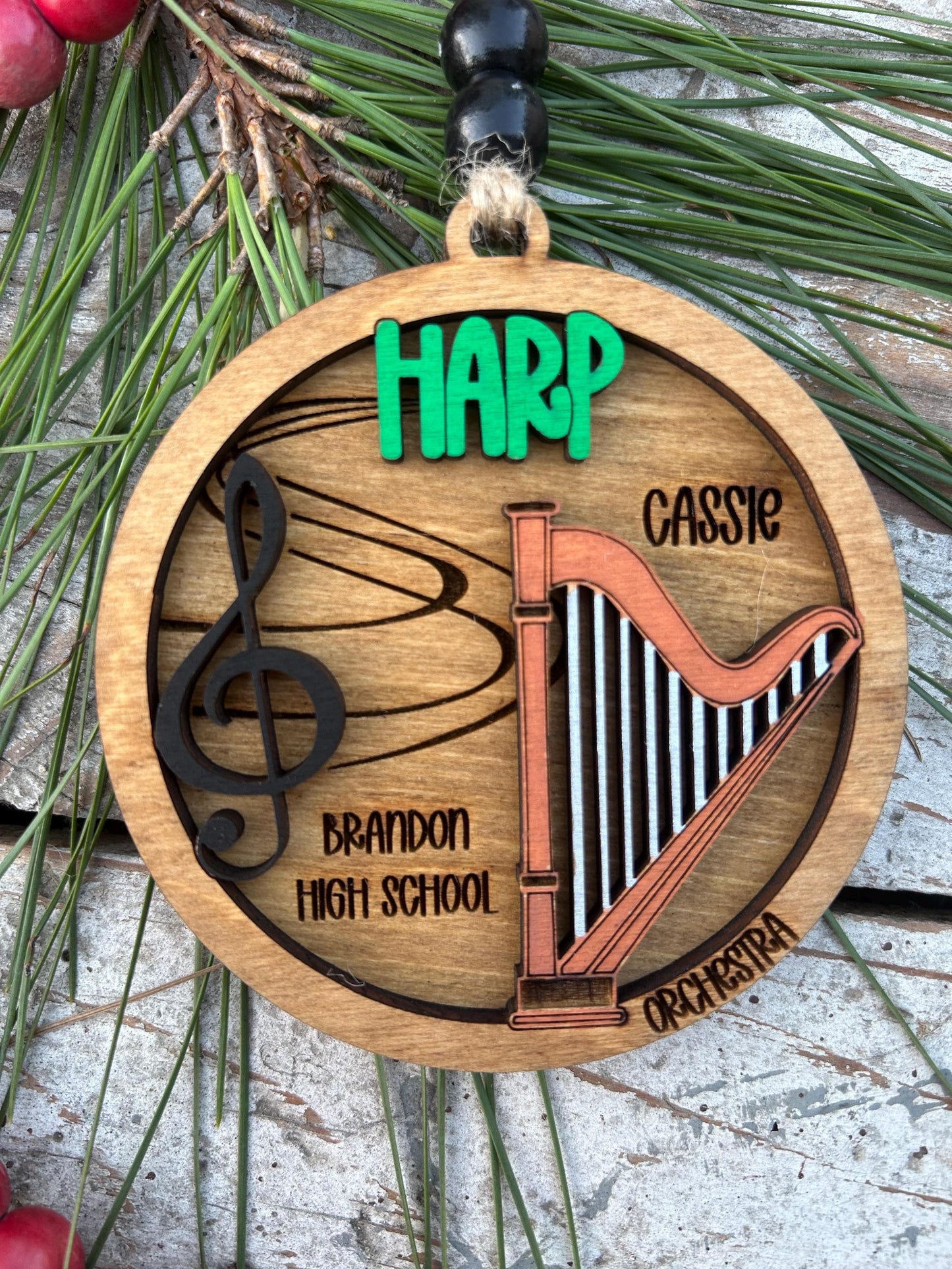 Personalized Harp Orchestra Christmas Tree Ornament | Harpist Gift | Custom Music Harp Lover Keepsake | Harp Player Wedding Present