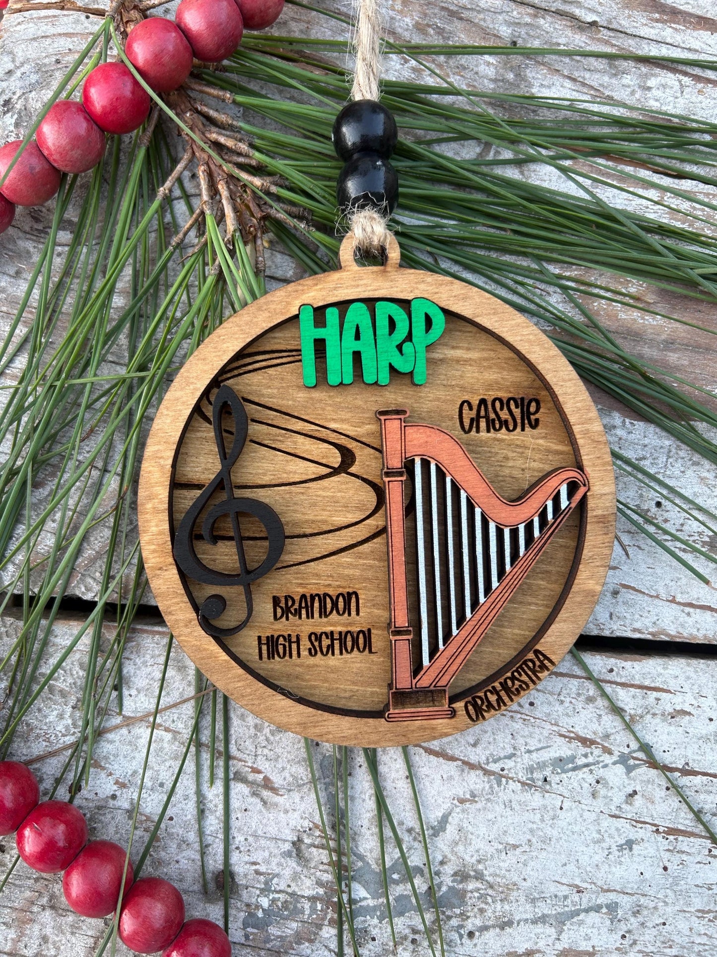 Personalized Harp Orchestra Christmas Tree Ornament | Harpist Gift | Custom Music Harp Lover Keepsake | Harp Player Wedding Present