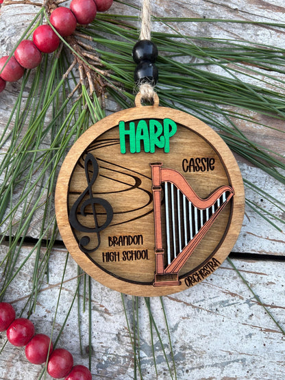 Personalized Harp Orchestra Christmas Tree Ornament | Harpist Gift | Custom Music Harp Lover Keepsake | Harp Player Wedding Present