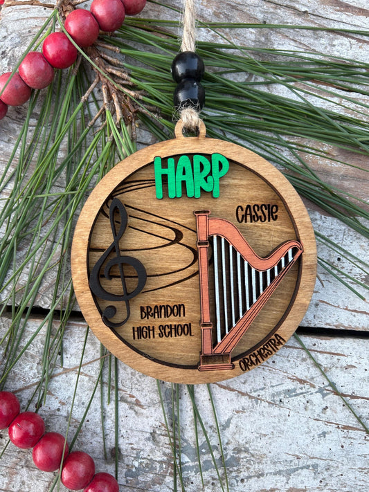 Personalized Harp Orchestra Christmas Tree Ornament | Harpist Gift | Custom Music Harp Lover Keepsake | Harp Player Wedding Present
