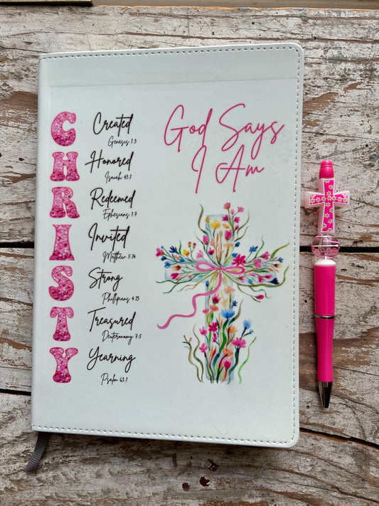 Personalized God Says I Am Bible Verse Name Journal | Christian Religious Notebook for Girl | First Communion Baptism Easter Pastor Gift